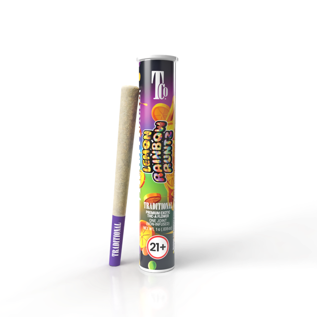 Lemon Rainbow Runtz 1G THCa Pre-roll  Transparent Background